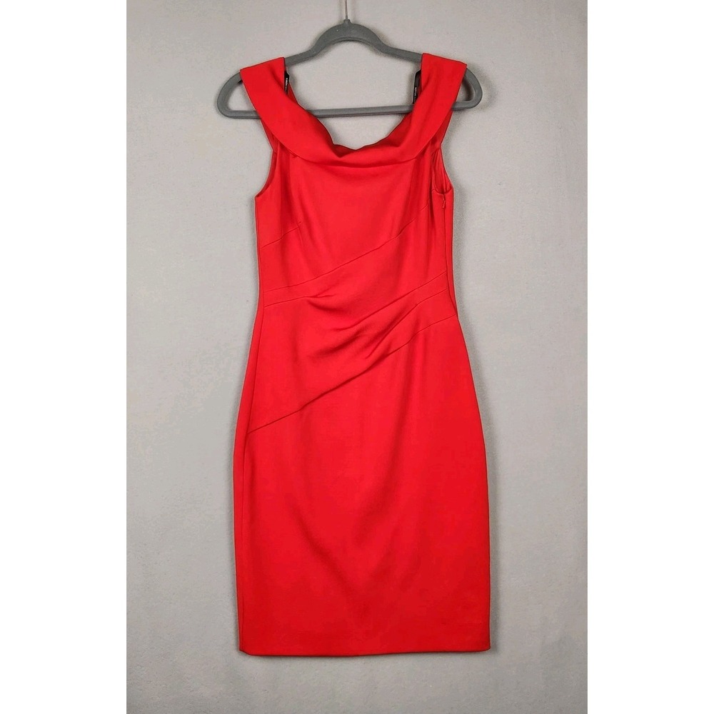 Karen Millen Dress Womens US 8 Red Sheath Cowl Neck Cocktail Fitted UK‎ 12 S17S